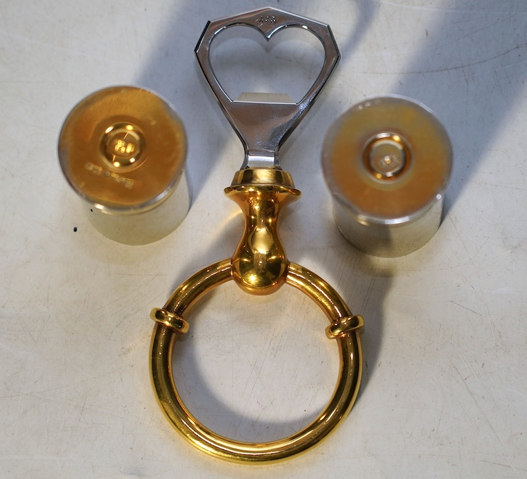 A pair of Hermes 'shotgun cartridge' handles and bottle opener. Condition - fair, some minor wear